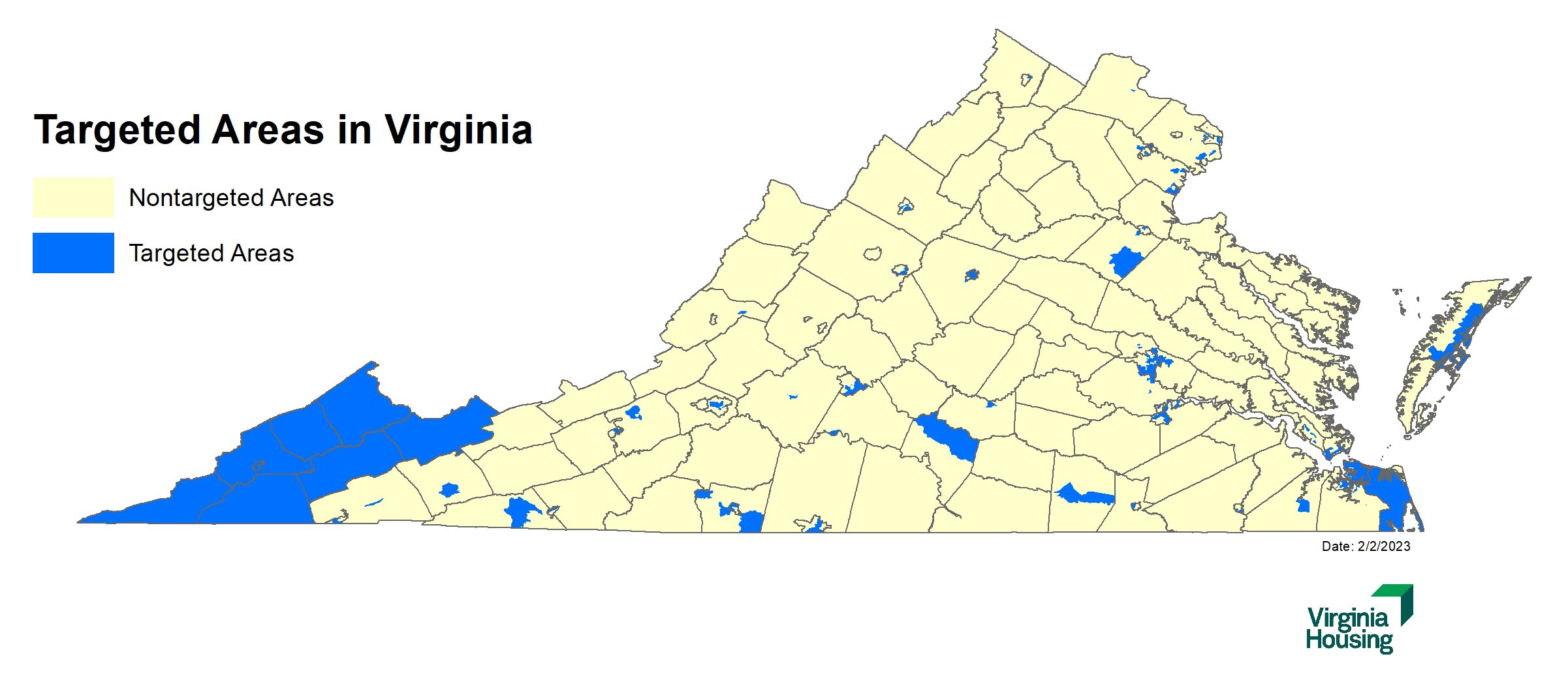 outlined map of Virginia with Targeted areas highlighted